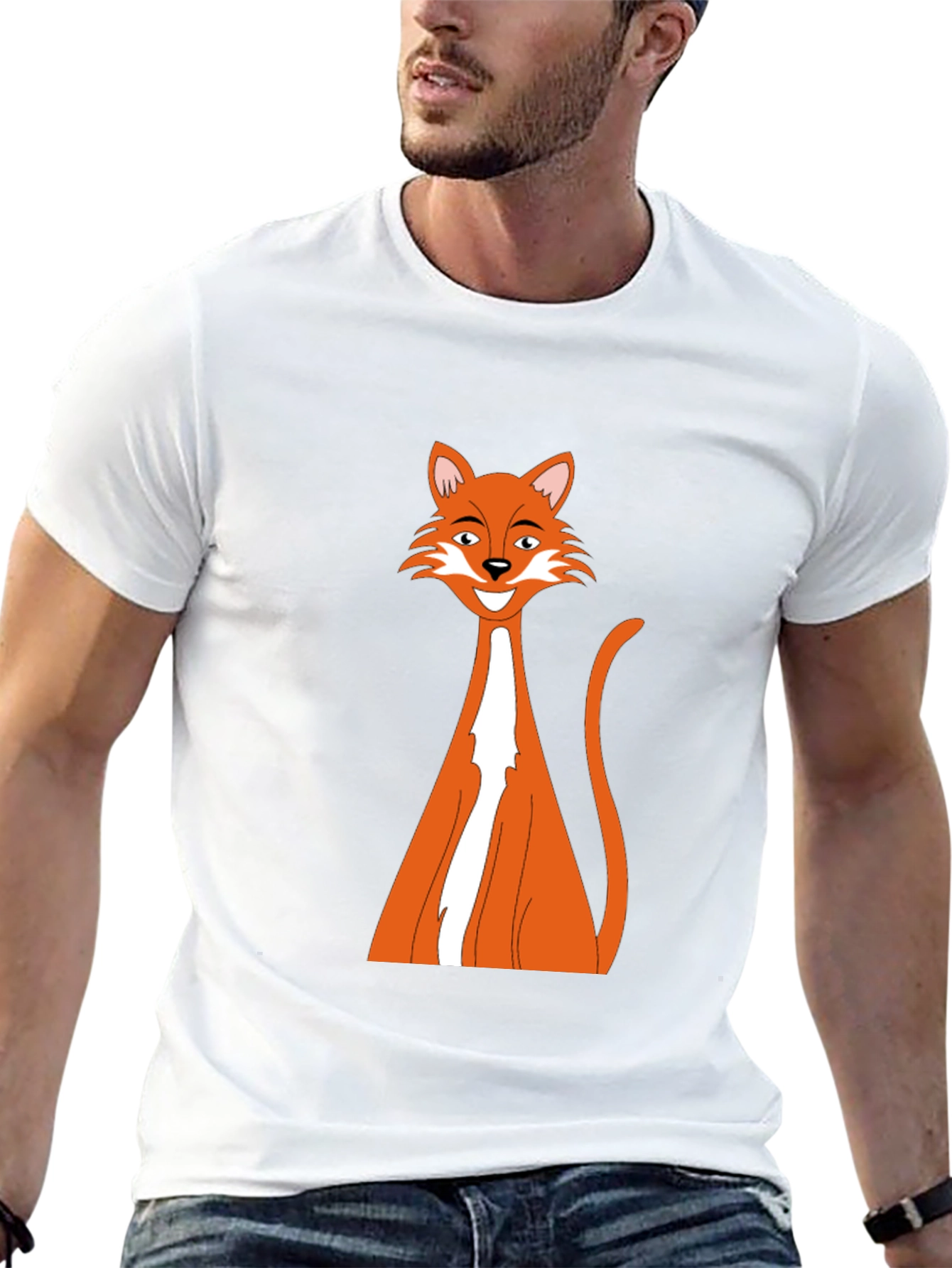Black T-Shirt with Cartoon Fox Design