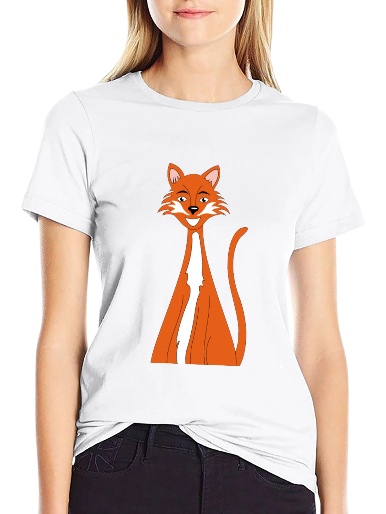 Black T-Shirt with Cartoon Fox Design