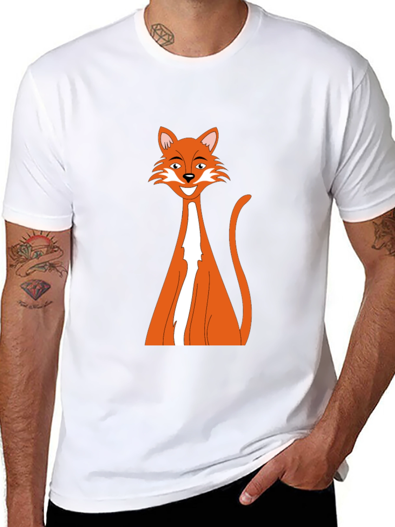 Black T-Shirt with Cartoon Fox Design