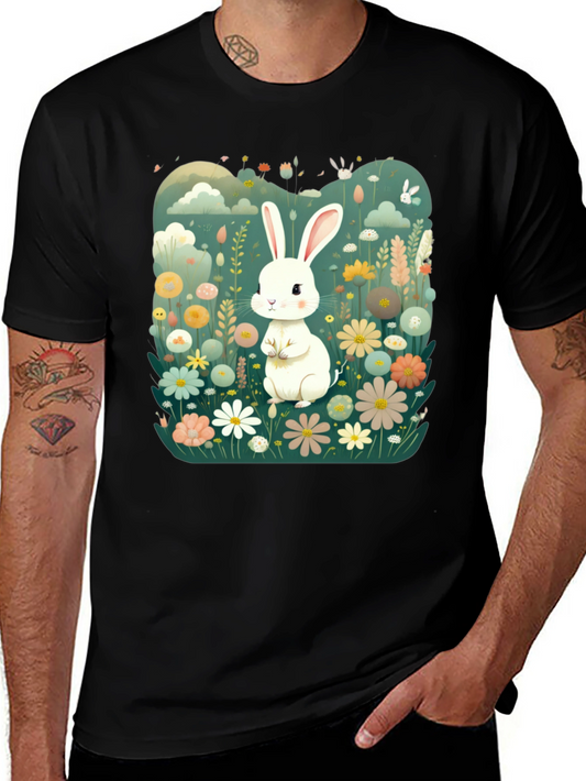 Cute Bunny in Flower Field Graphic Tee
