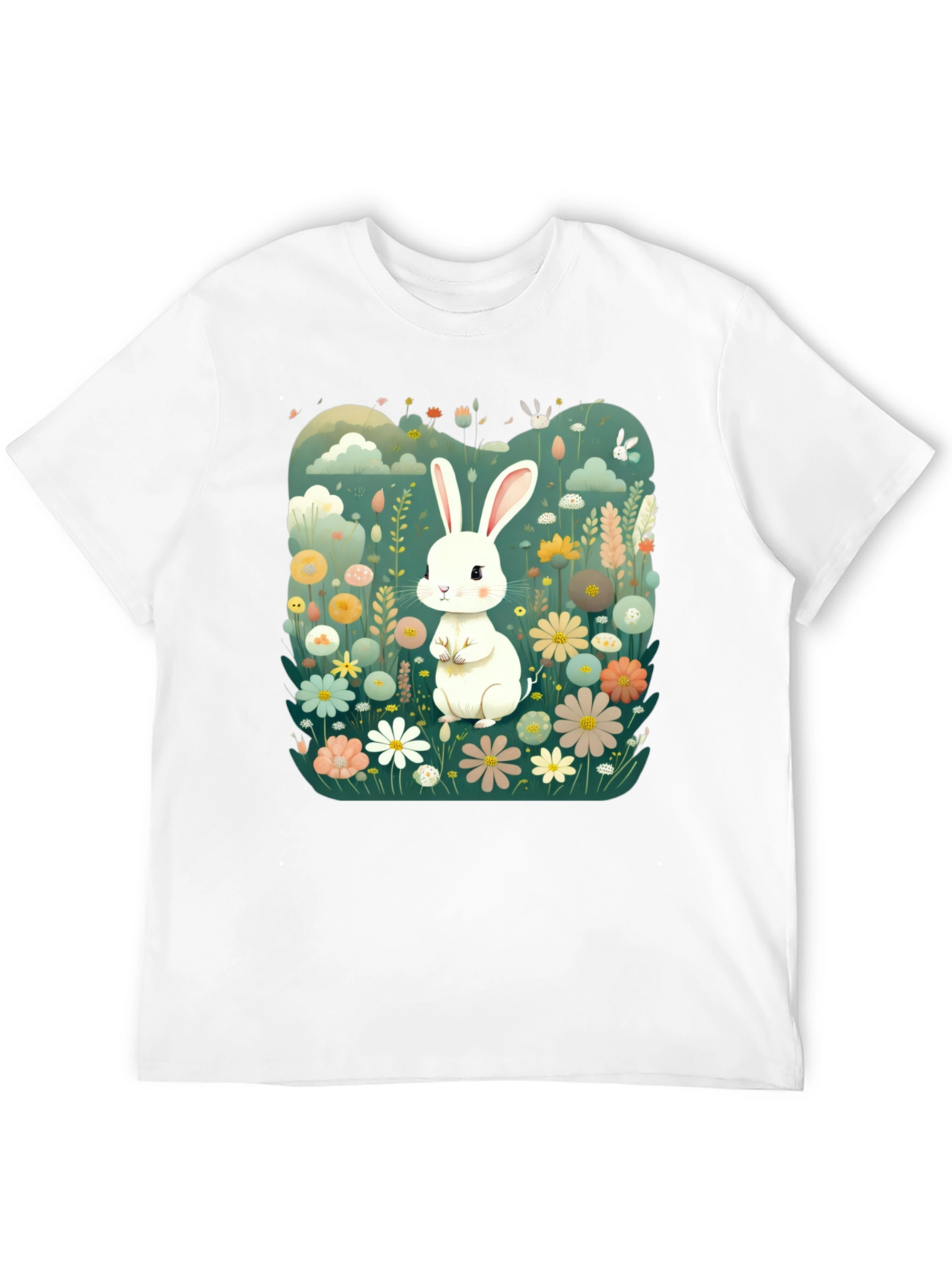 Cute Bunny in Flower Field Graphic Tee