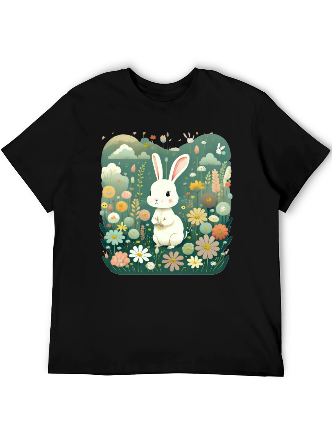 Cute Bunny in Flower Field Graphic Tee