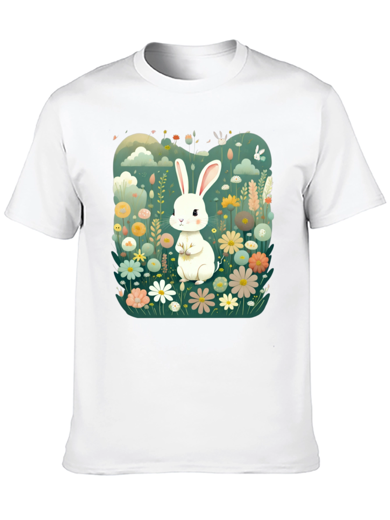 Cute Bunny in Flower Field Graphic Tee