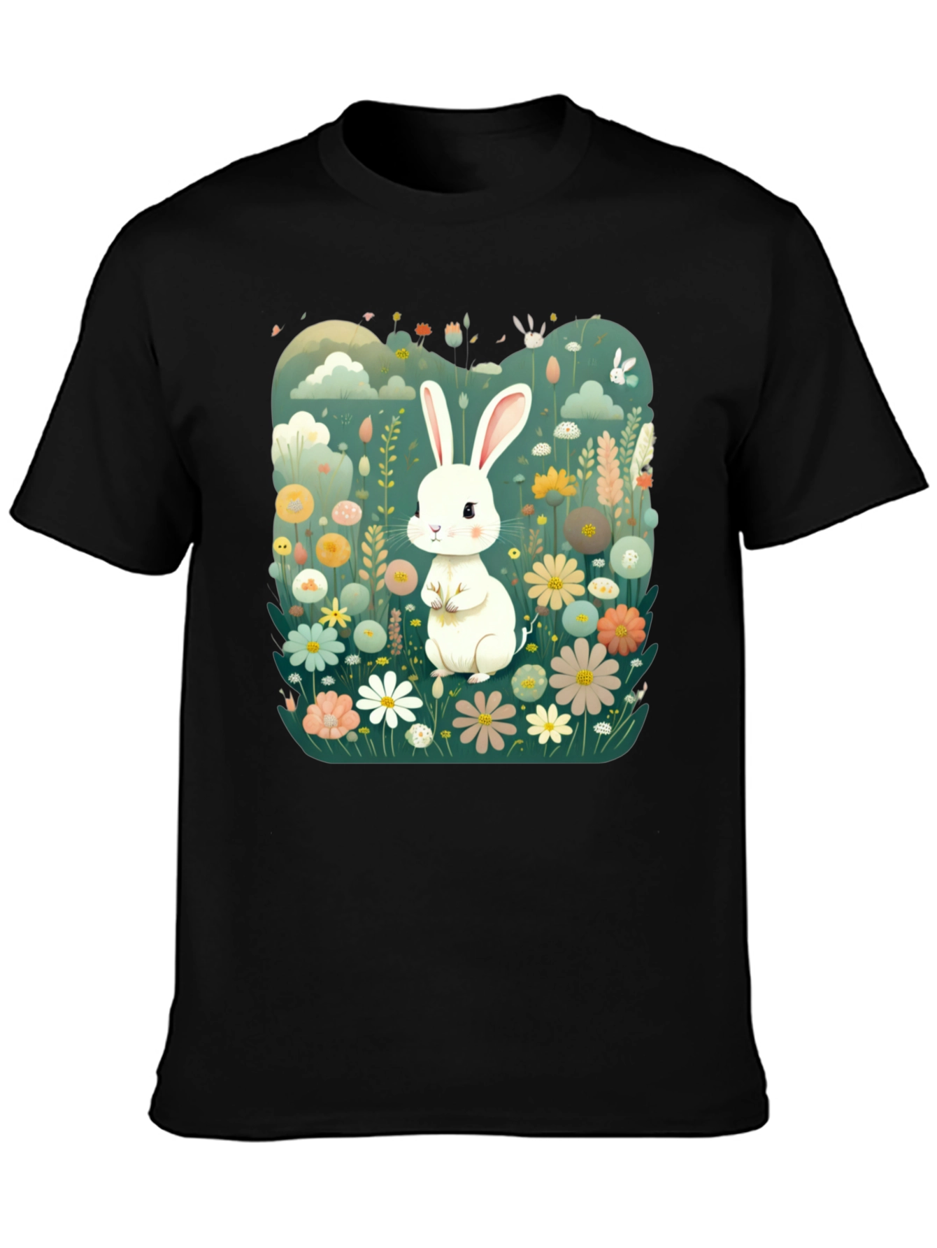 Cute Bunny in Flower Field Graphic Tee