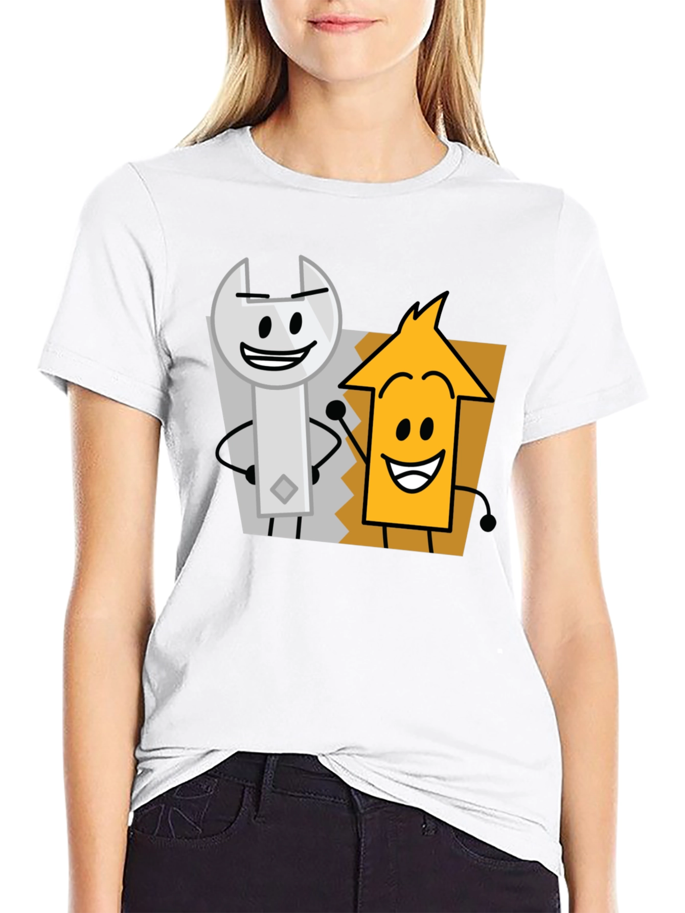 Cartoon Character Graphic Tee - Black Cotton Casual