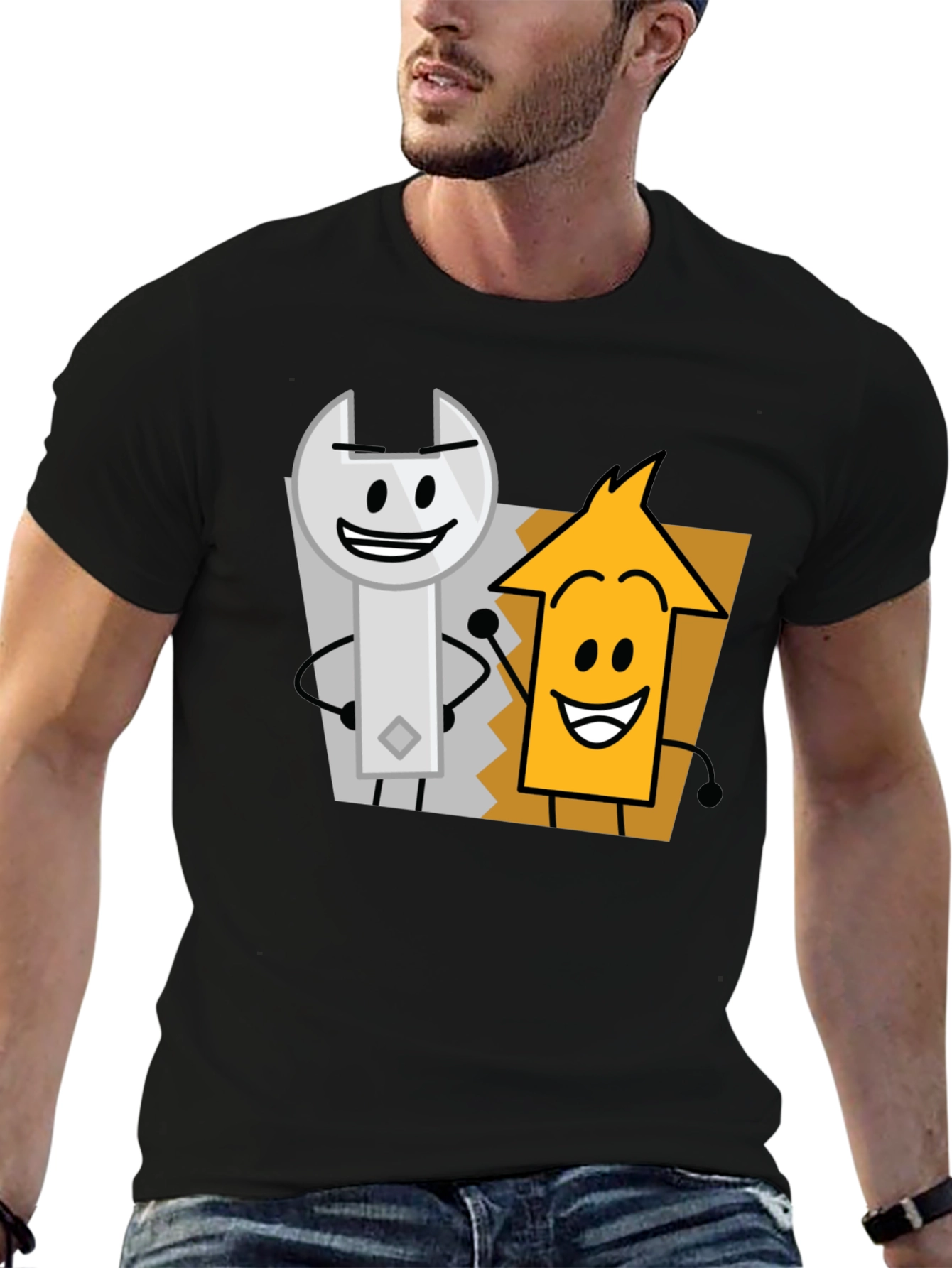 Cartoon Character Graphic Tee - Black Cotton Casual