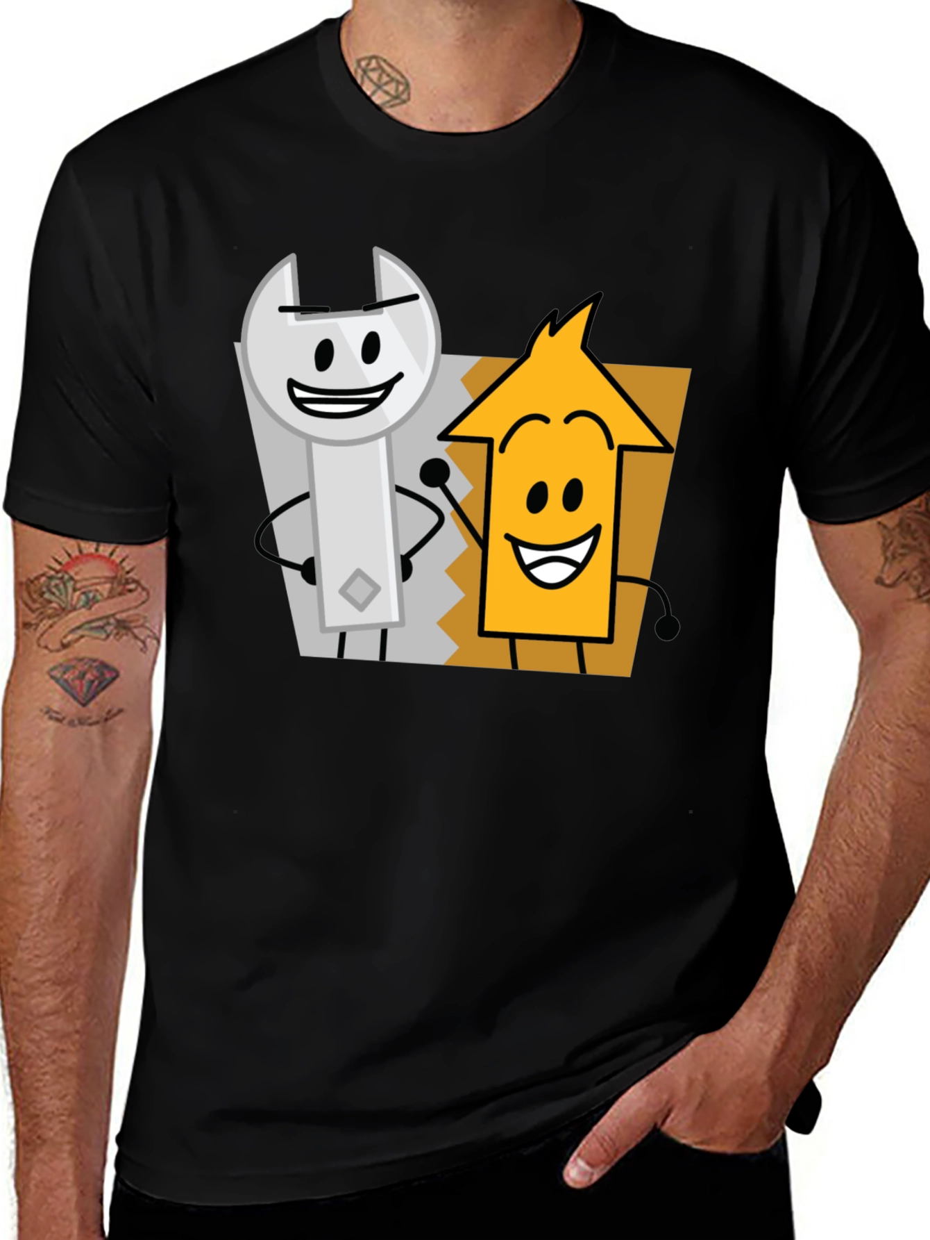 Cartoon Character Graphic Tee - Black Cotton Casual