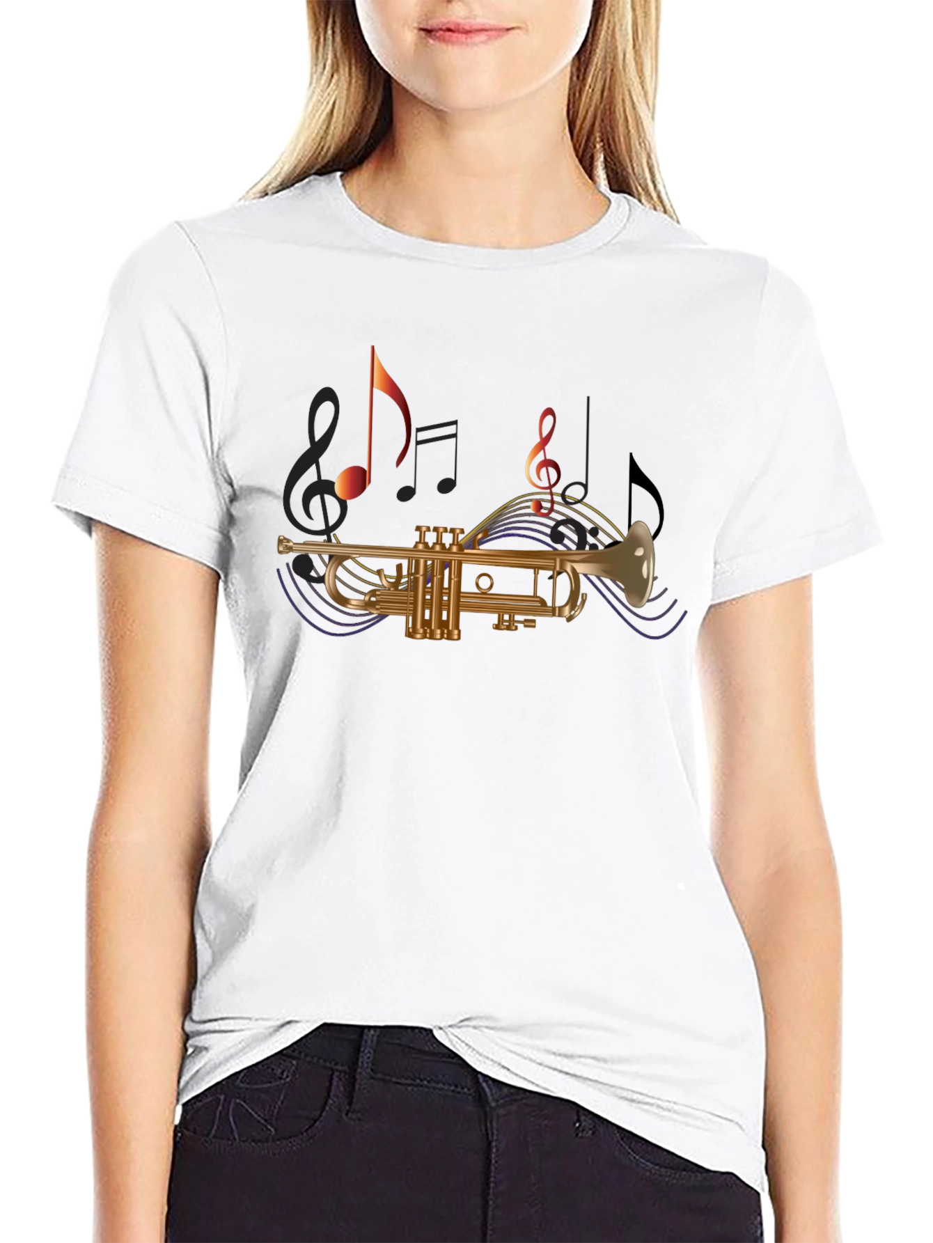 Trumpet & Music Note T-Shirt - Black