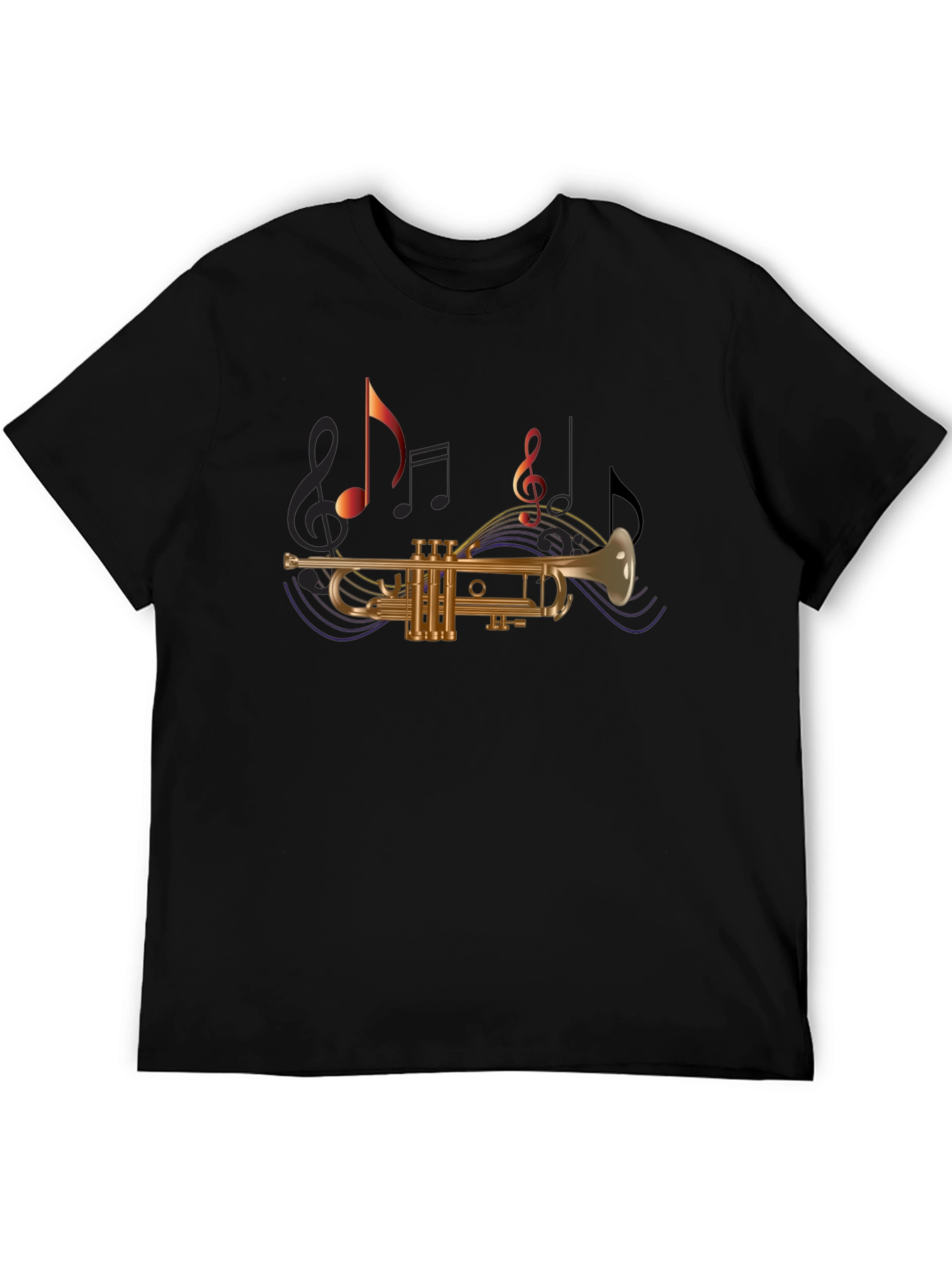 Trumpet & Music Note T-Shirt - Black