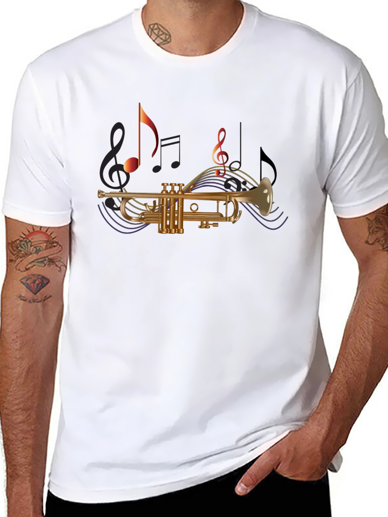Trumpet & Music Note T-Shirt - Black