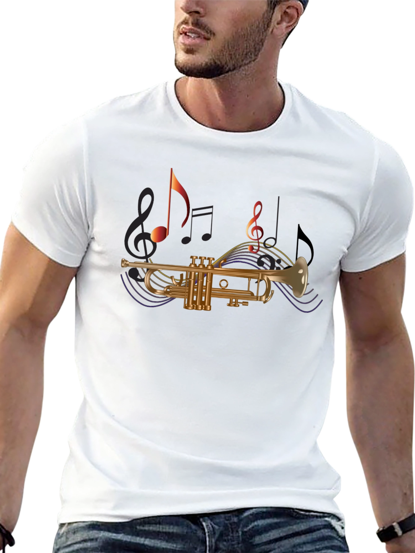 Trumpet & Music Note T-Shirt - Black