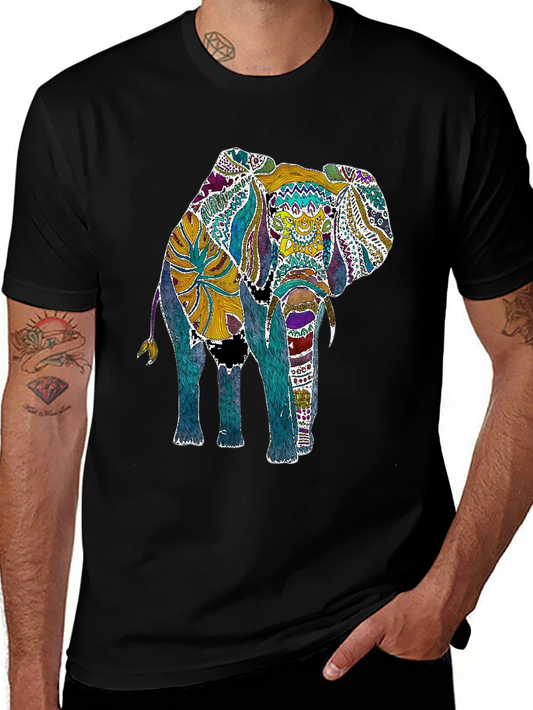 Colorful Elephant Graphic Print Mens Black T-Shirt