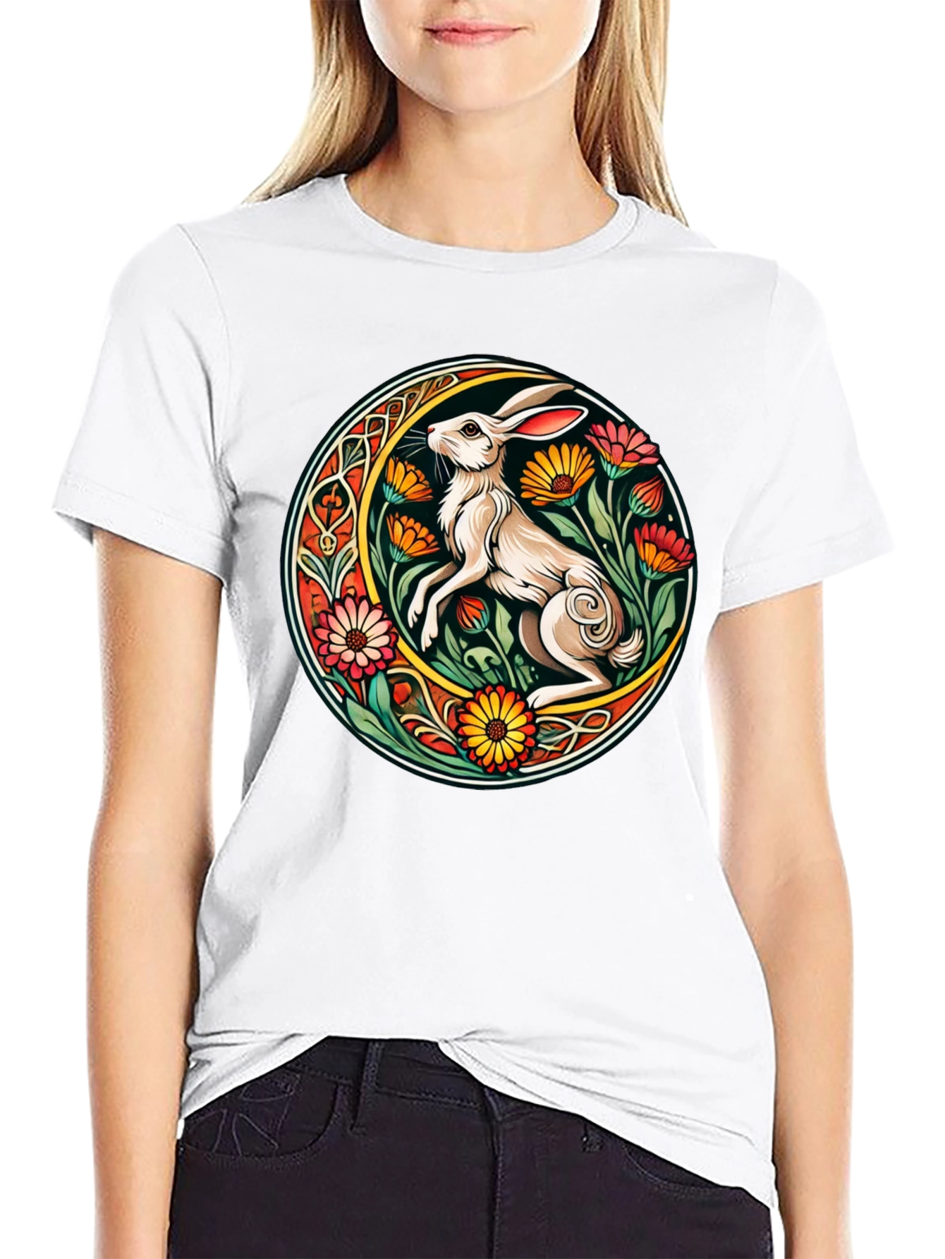 Rabbit Flower Circle Graphic Tee