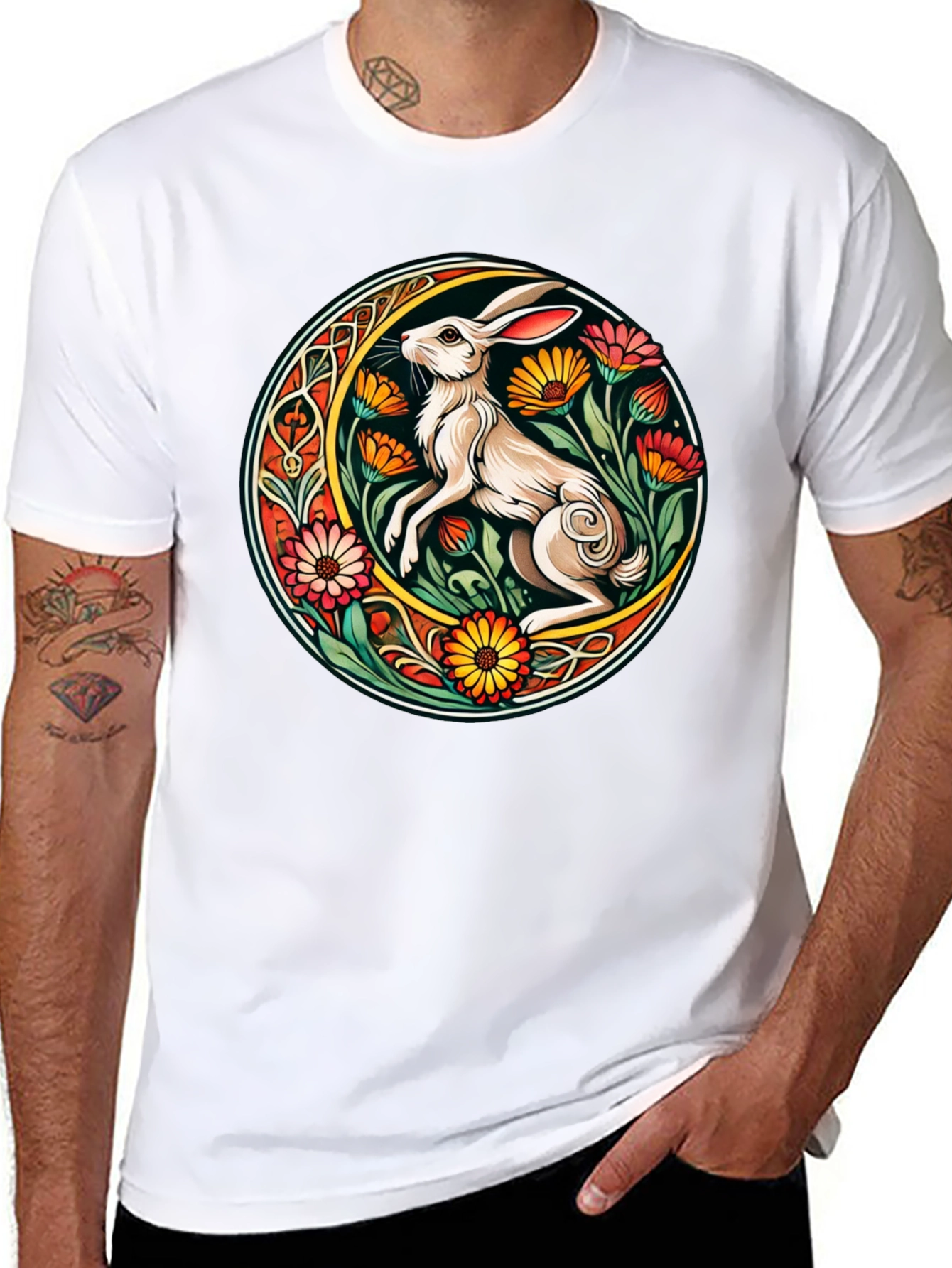 Rabbit Flower Circle Graphic Tee