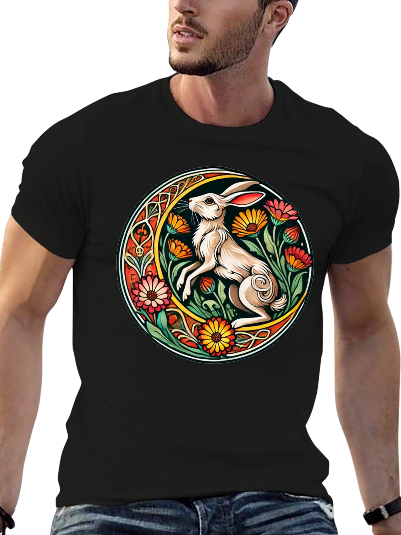 Rabbit Flower Circle Graphic Tee