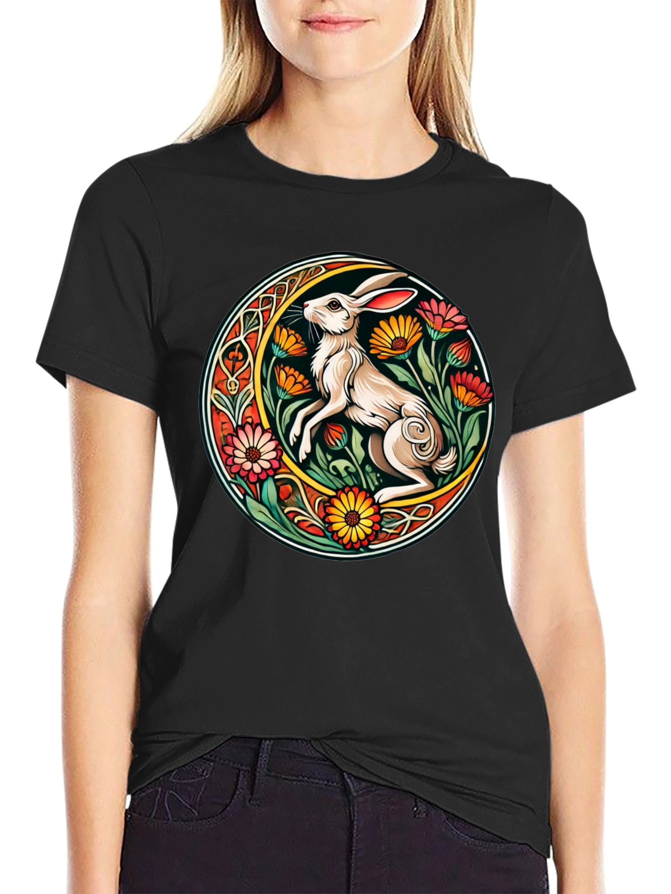 Rabbit Flower Circle Graphic Tee