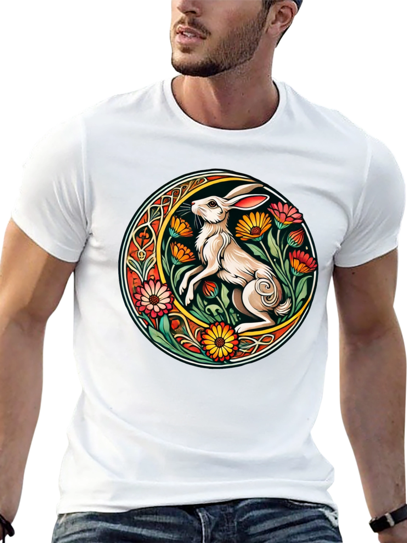 Rabbit Flower Circle Graphic Tee