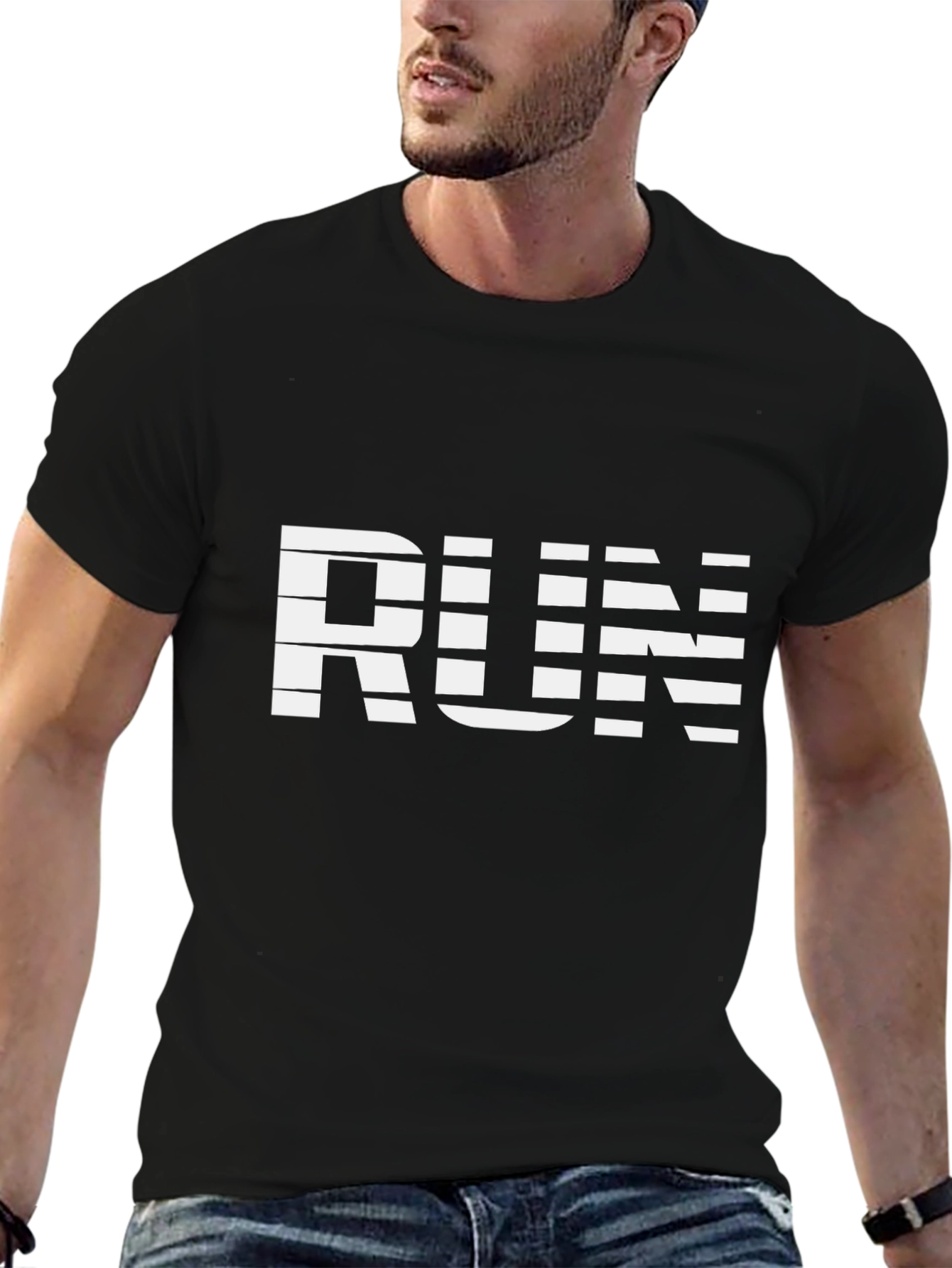 Stylish Black RUN Graphic Tee - Active Wear