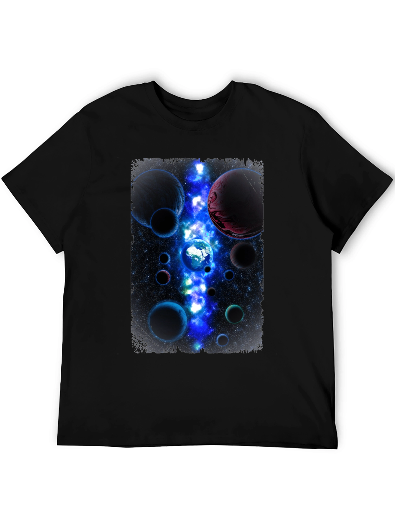 Cosmic Planets Graphic Print Black T-Shirt
