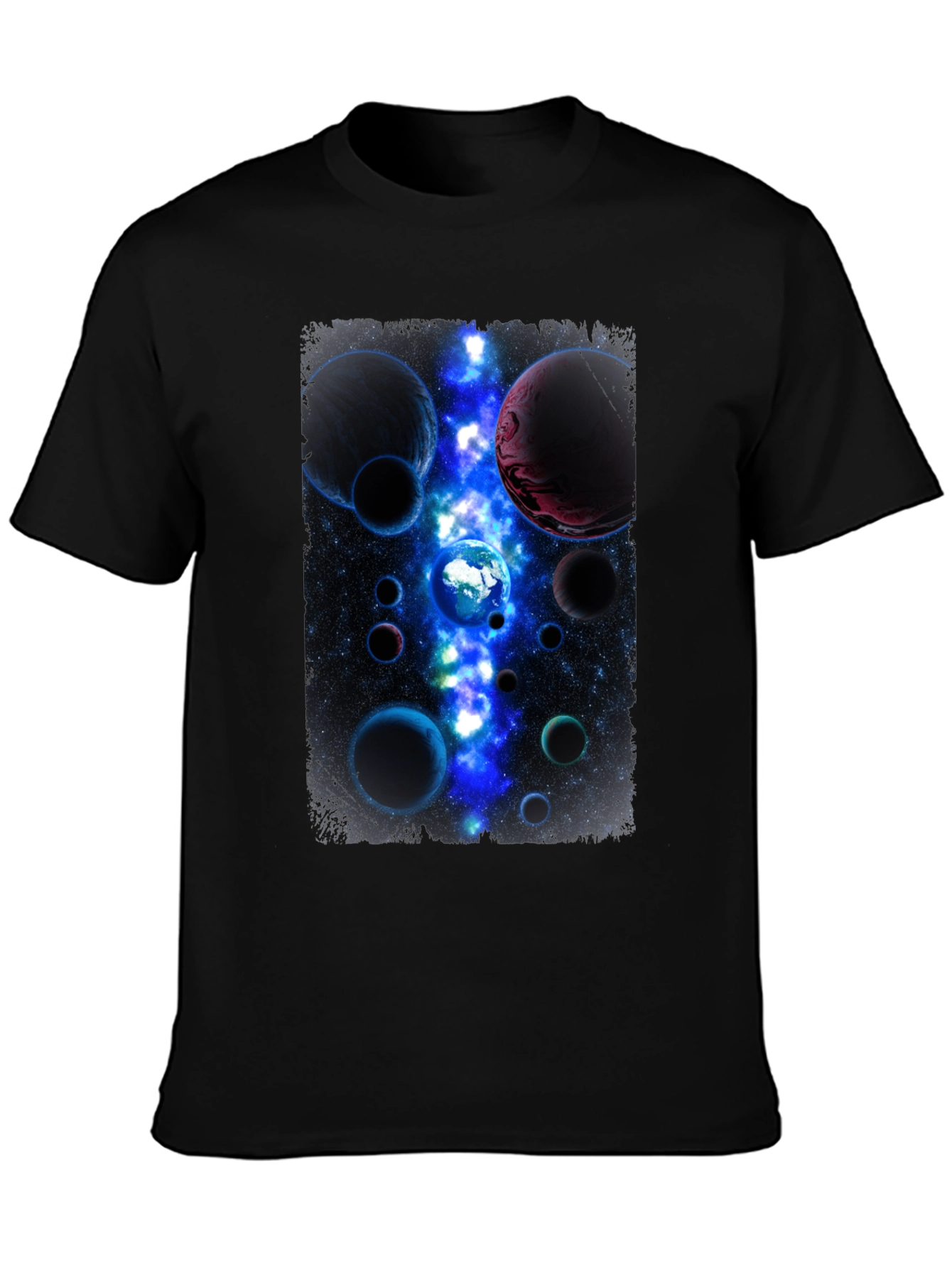 Cosmic Planets Graphic Print Black T-Shirt