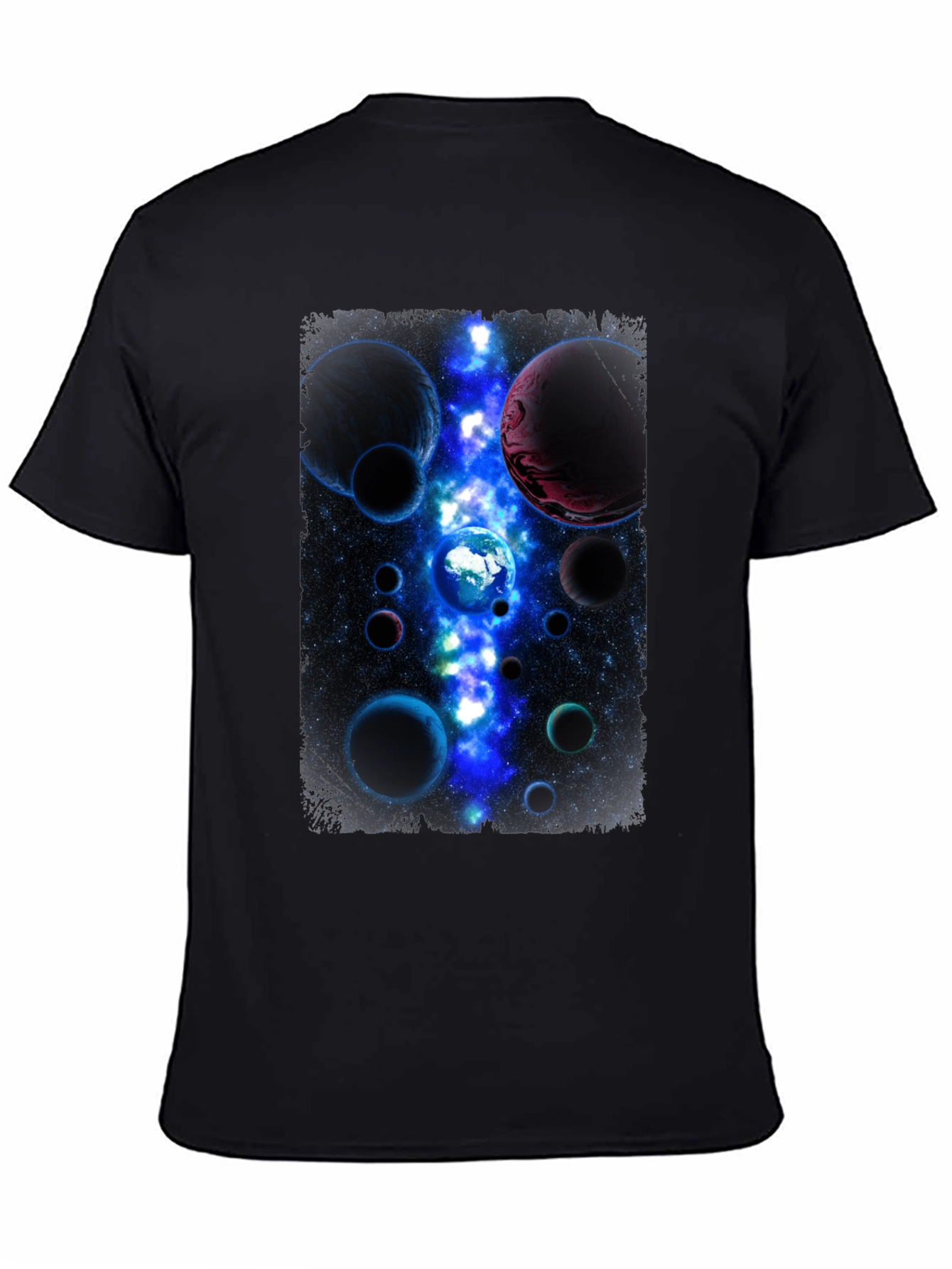Cosmic Planets Graphic Print Black T-Shirt