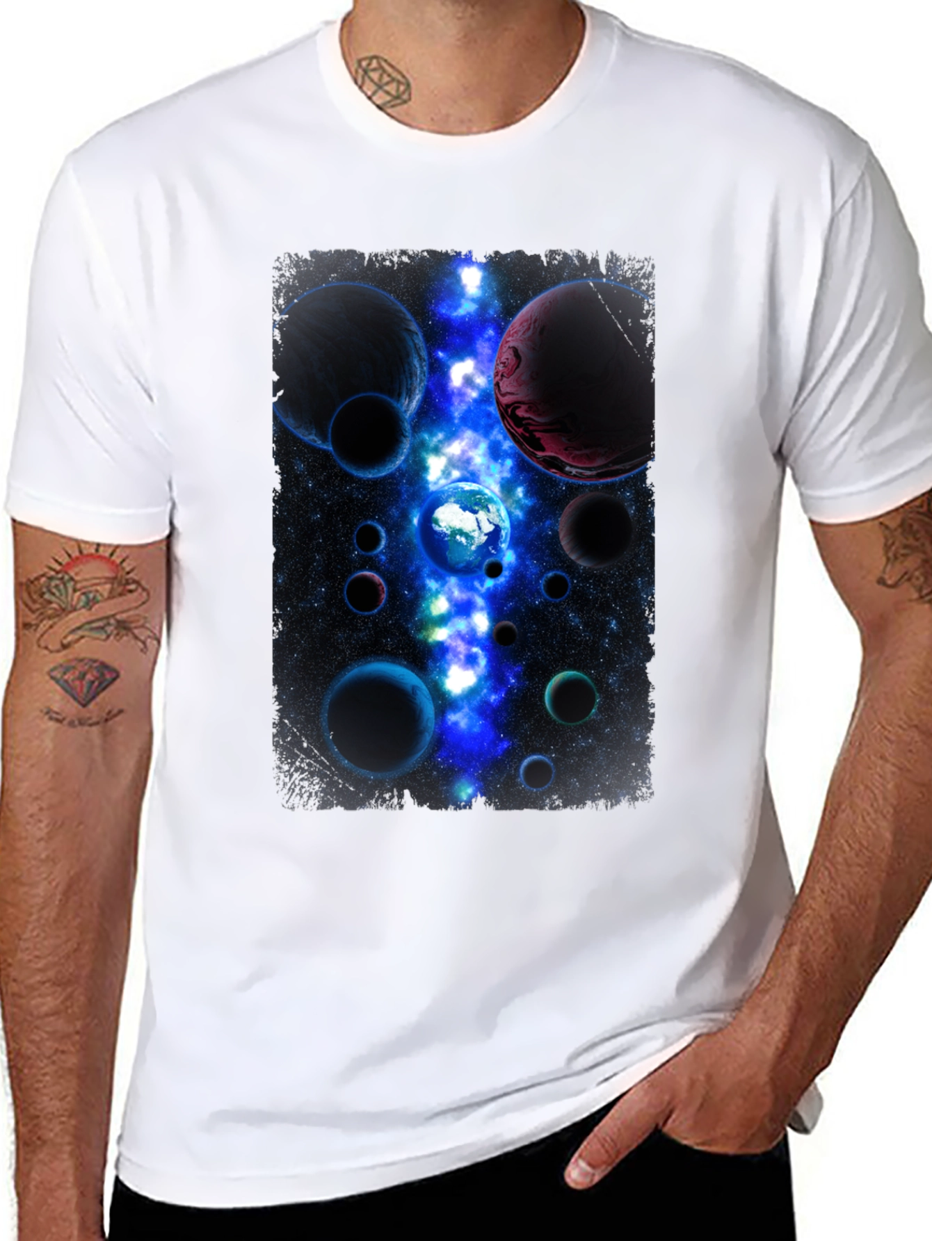 Cosmic Planets Graphic Print Black T-Shirt