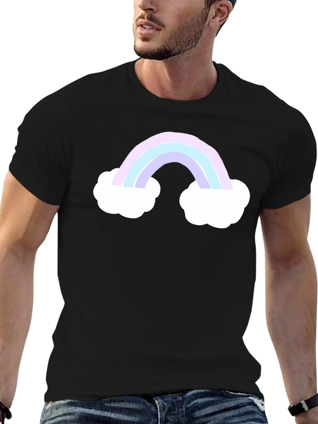 Rainbow Cloud Graphic Tee - Black Cotton Comfort