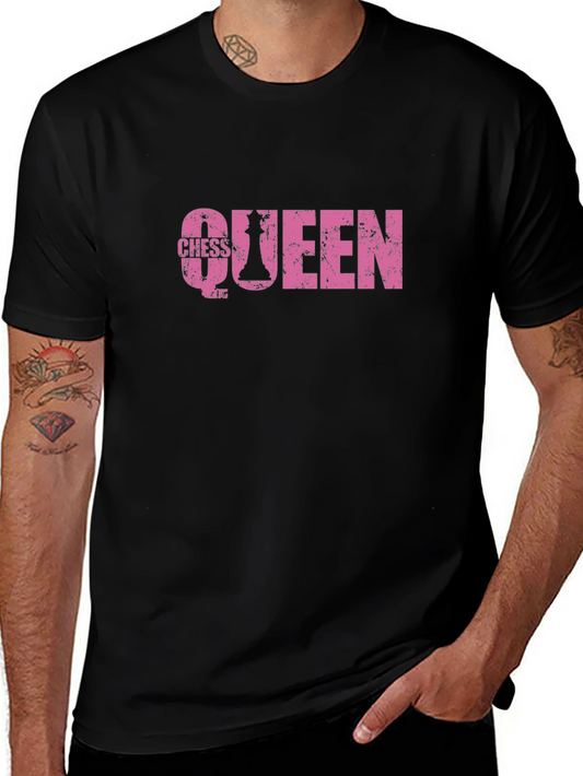 Chess Queen Graphic Tee - Pink Print Black Shirt