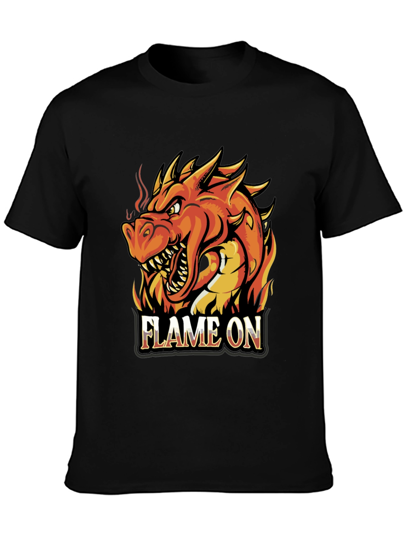 Flame On Dragon Graphic T-Shirt - Black Cotton Tee