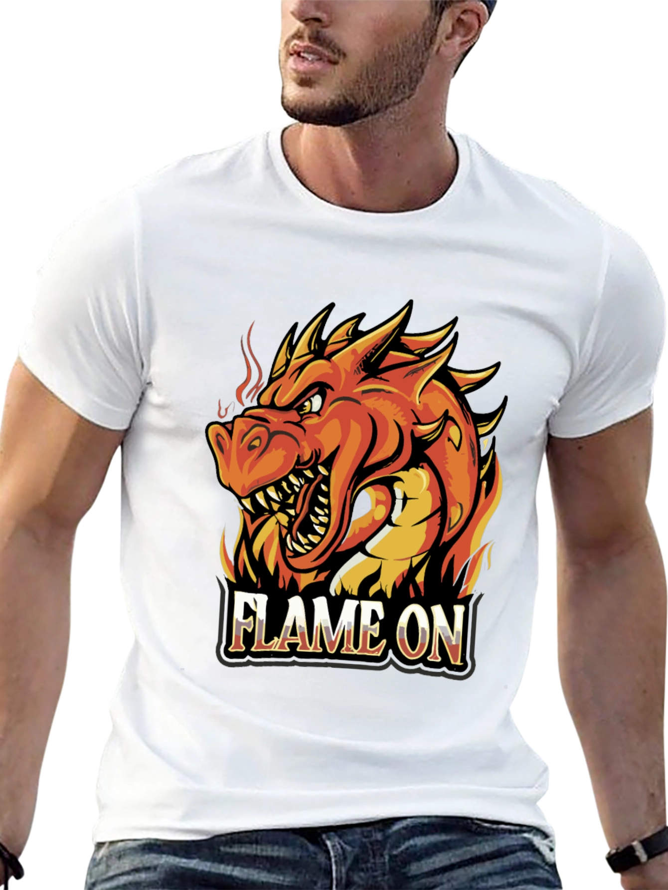 Flame On Dragon Graphic T-Shirt - Black Cotton Tee