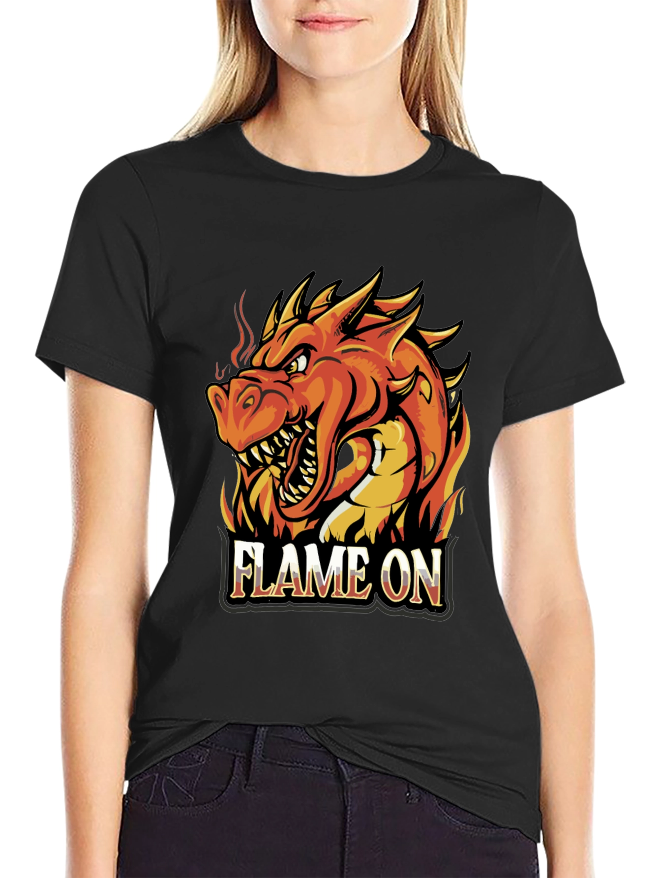 Flame On Dragon Graphic T-Shirt - Black Cotton Tee