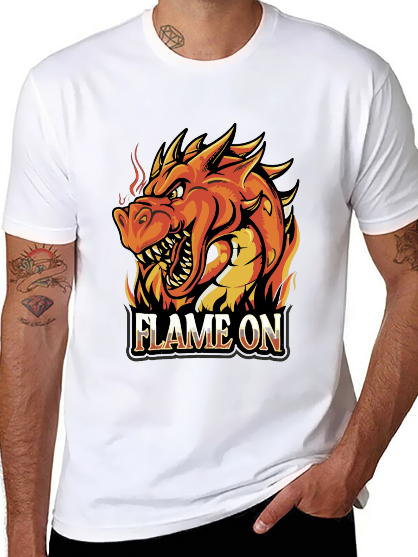 Flame On Dragon Graphic T-Shirt - Black Cotton Tee