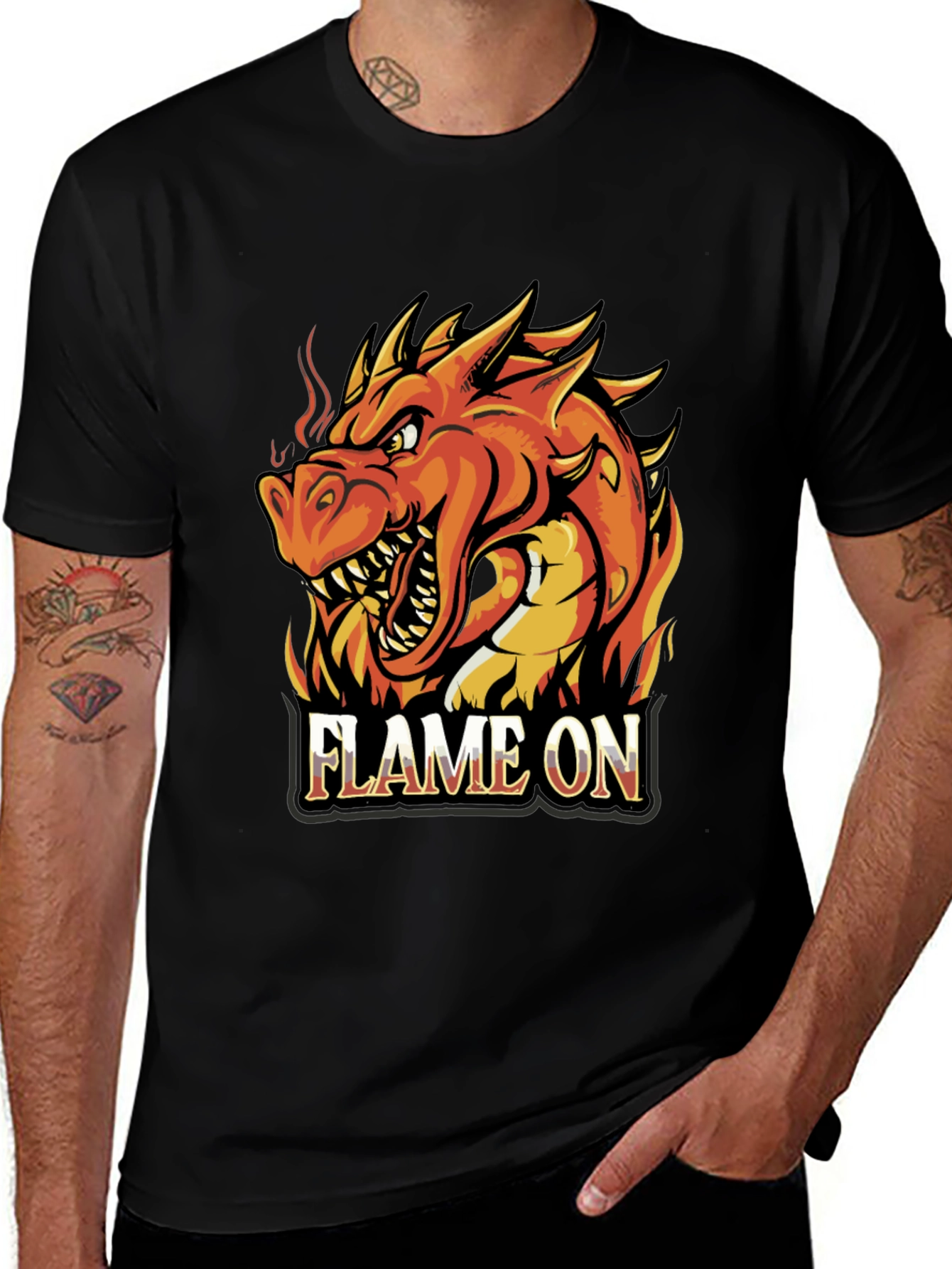 Flame On Dragon Graphic T-Shirt - Black Cotton Tee