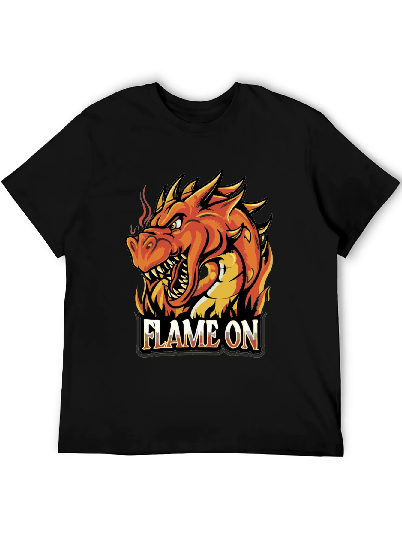Flame On Dragon Graphic T-Shirt - Black Cotton Tee