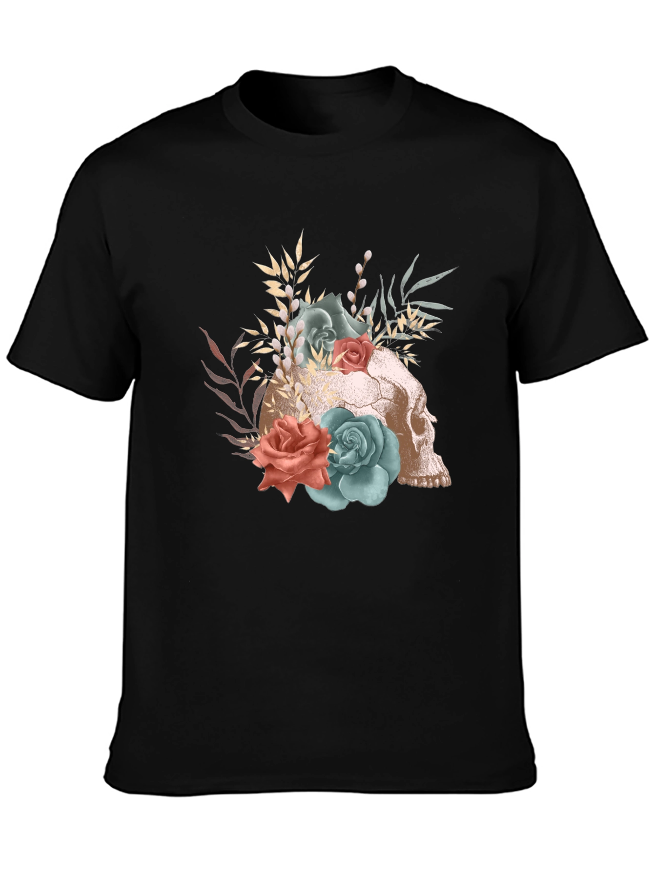 Floral Skull Graphic T-Shirt - Gothic Fashion Tee