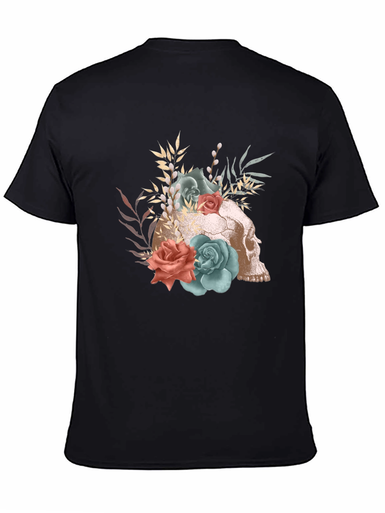 Floral Skull Graphic T-Shirt - Gothic Fashion Tee