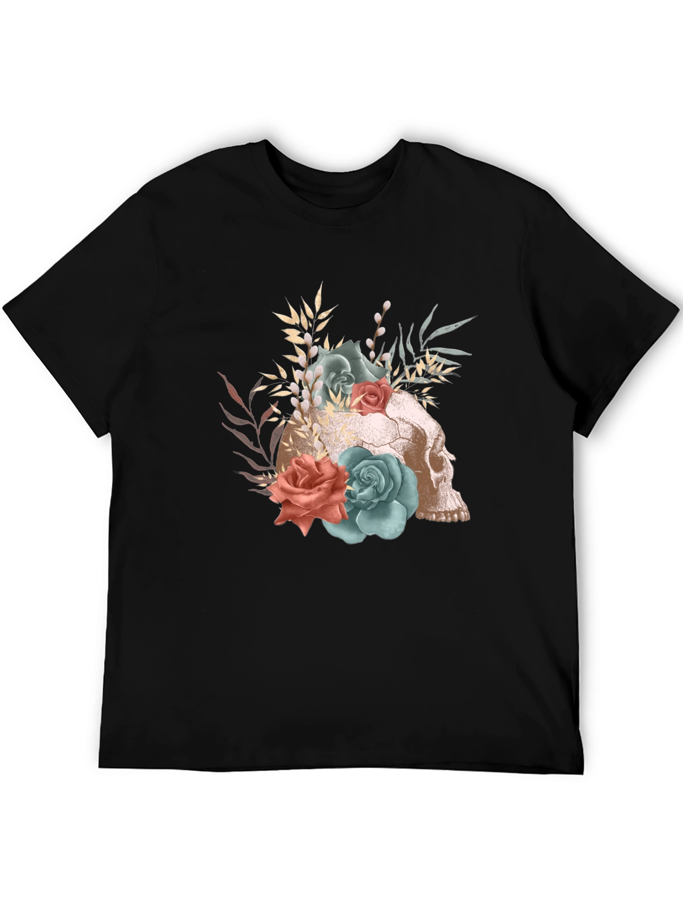 Floral Skull Graphic T-Shirt - Gothic Fashion Tee