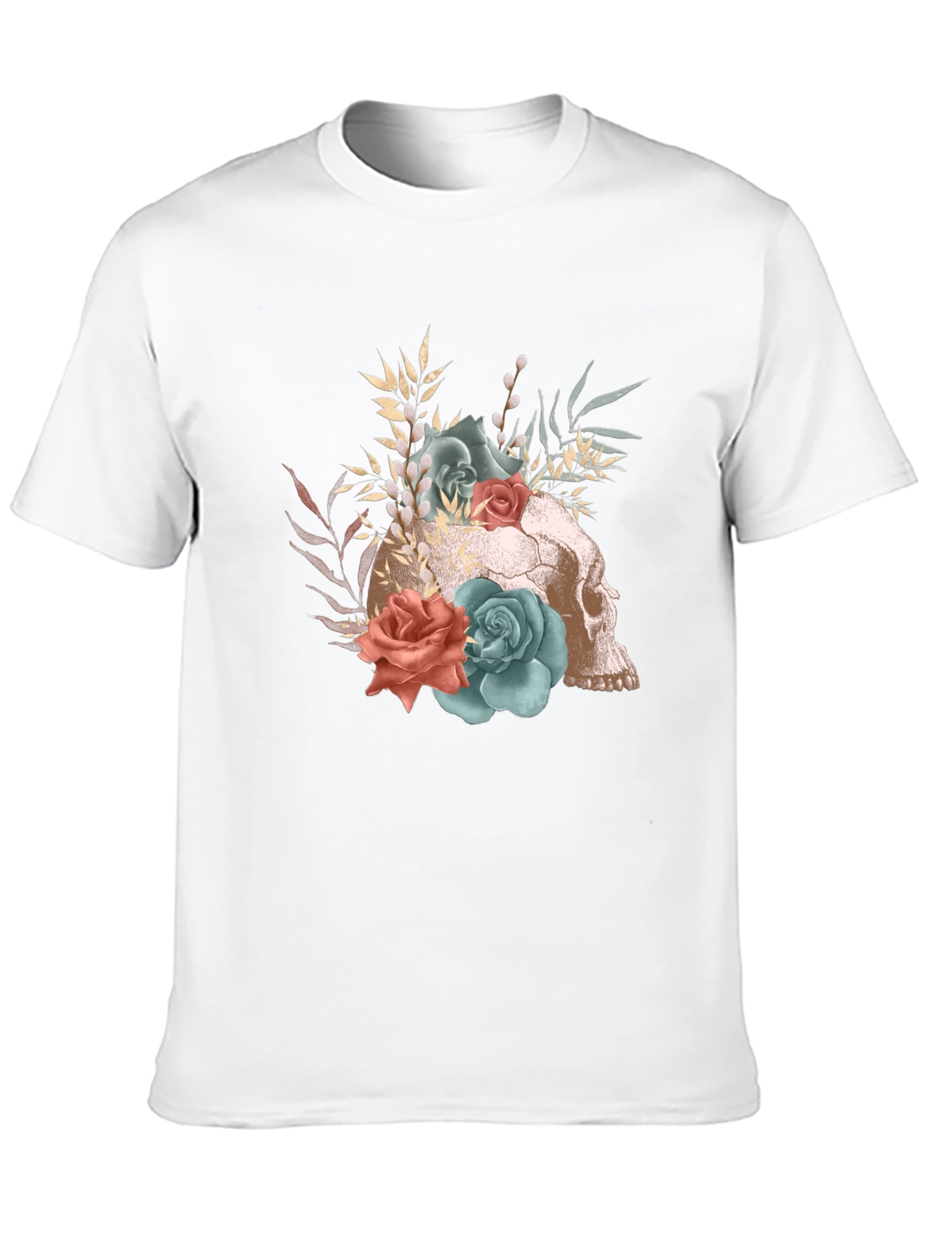 Floral Skull Graphic T-Shirt - Gothic Fashion Tee