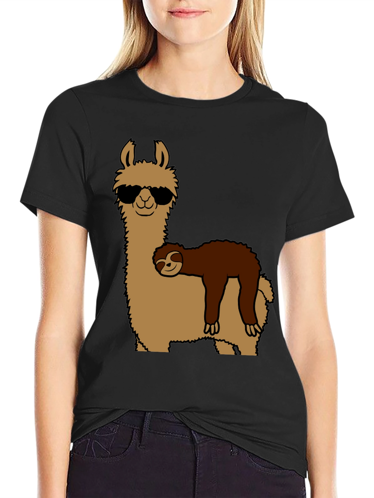 Cool Llama & Sloth Graphic T-Shirt
