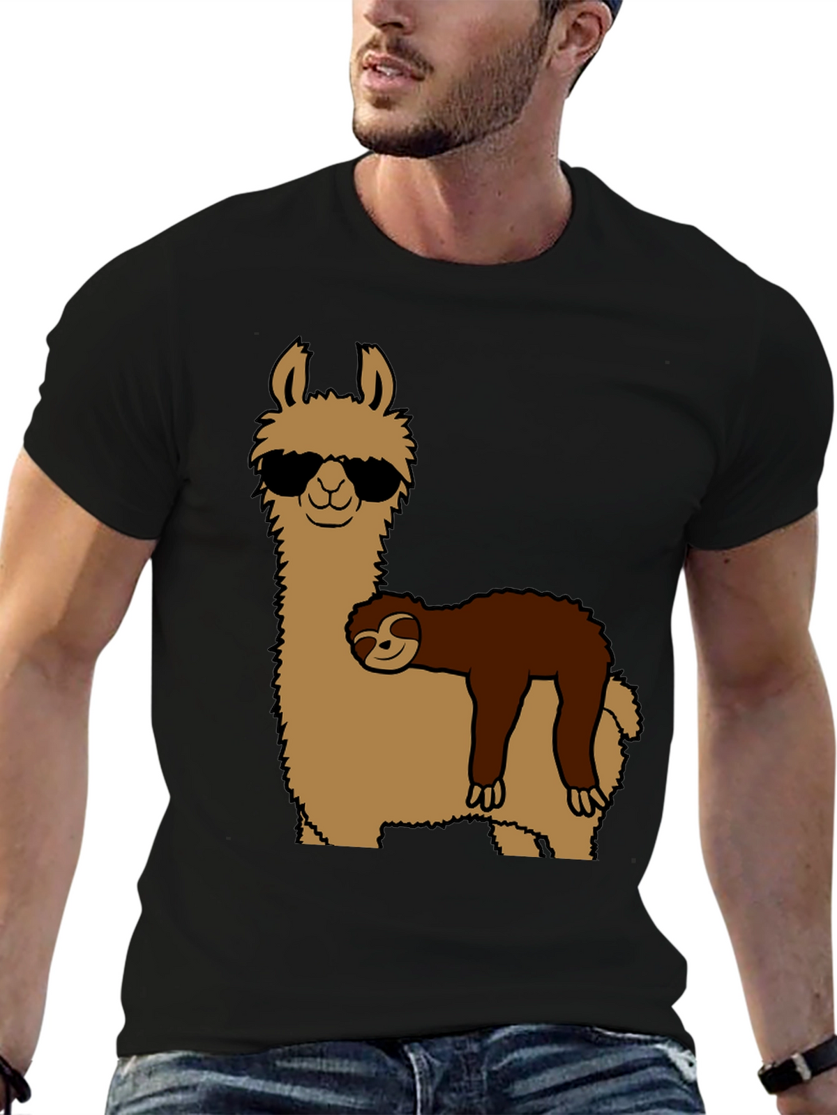 Cool Llama & Sloth Graphic T-Shirt