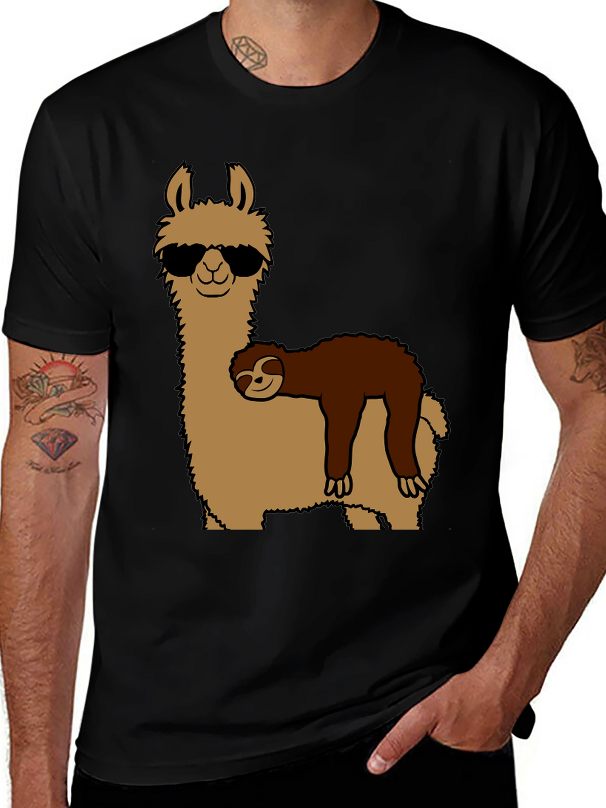 Cool Llama & Sloth Graphic T-Shirt