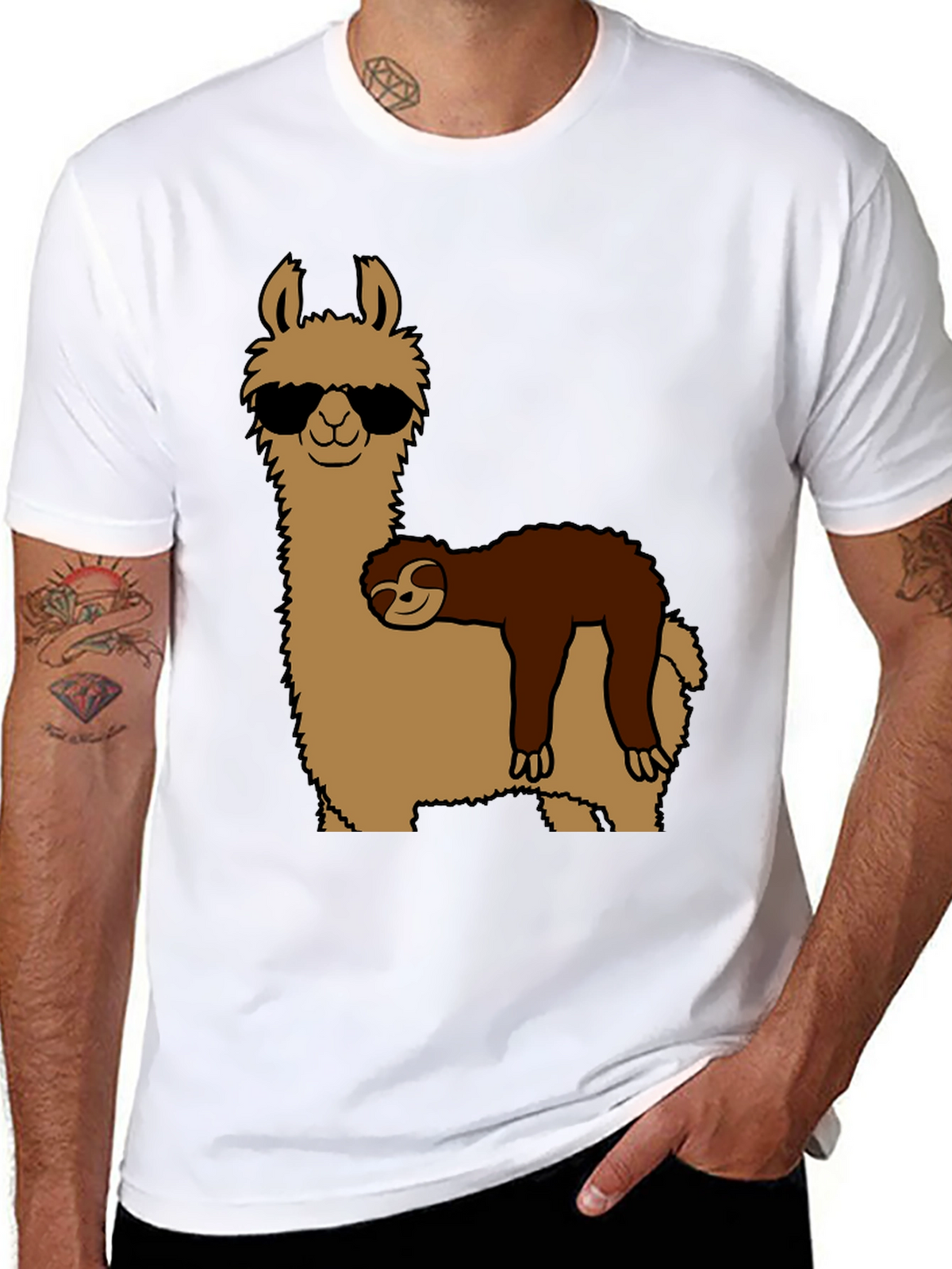 Cool Llama & Sloth Graphic T-Shirt