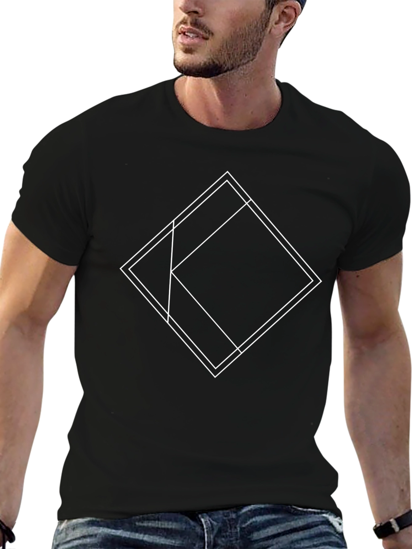 Geometric Square Design Black T-Shirt