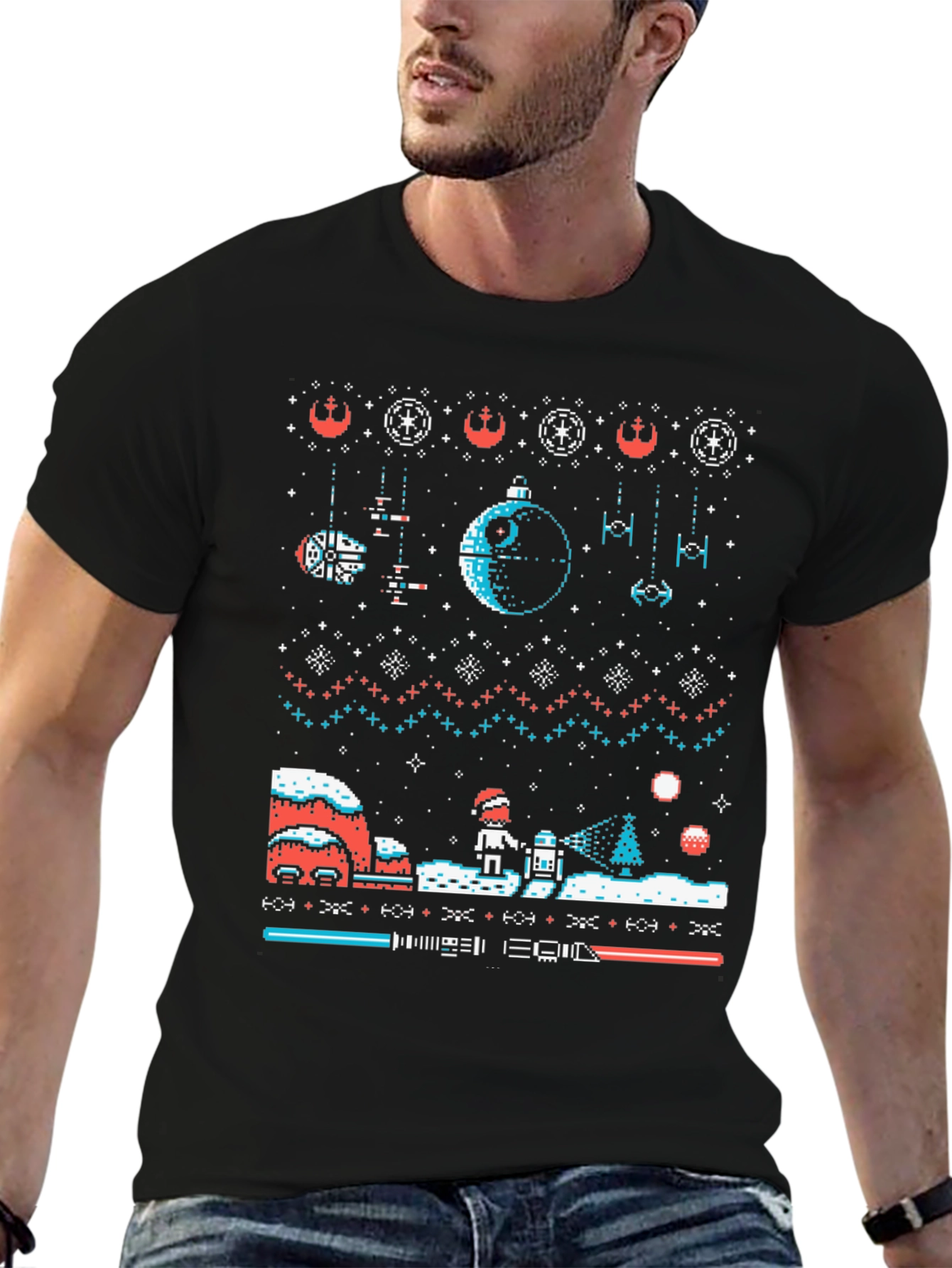 Star Wars Ugly Christmas Sweater T-Shirt Black