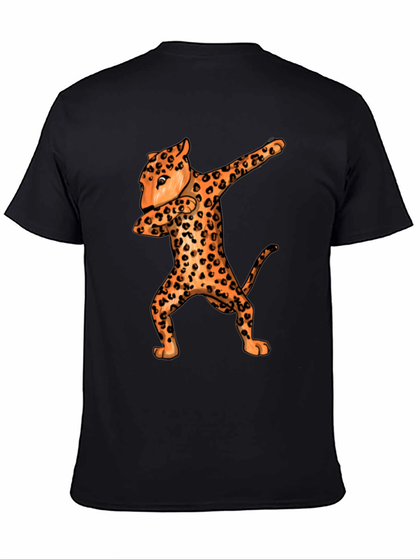 Dabbing Leopard Graphic Tee - Black Crew Neck