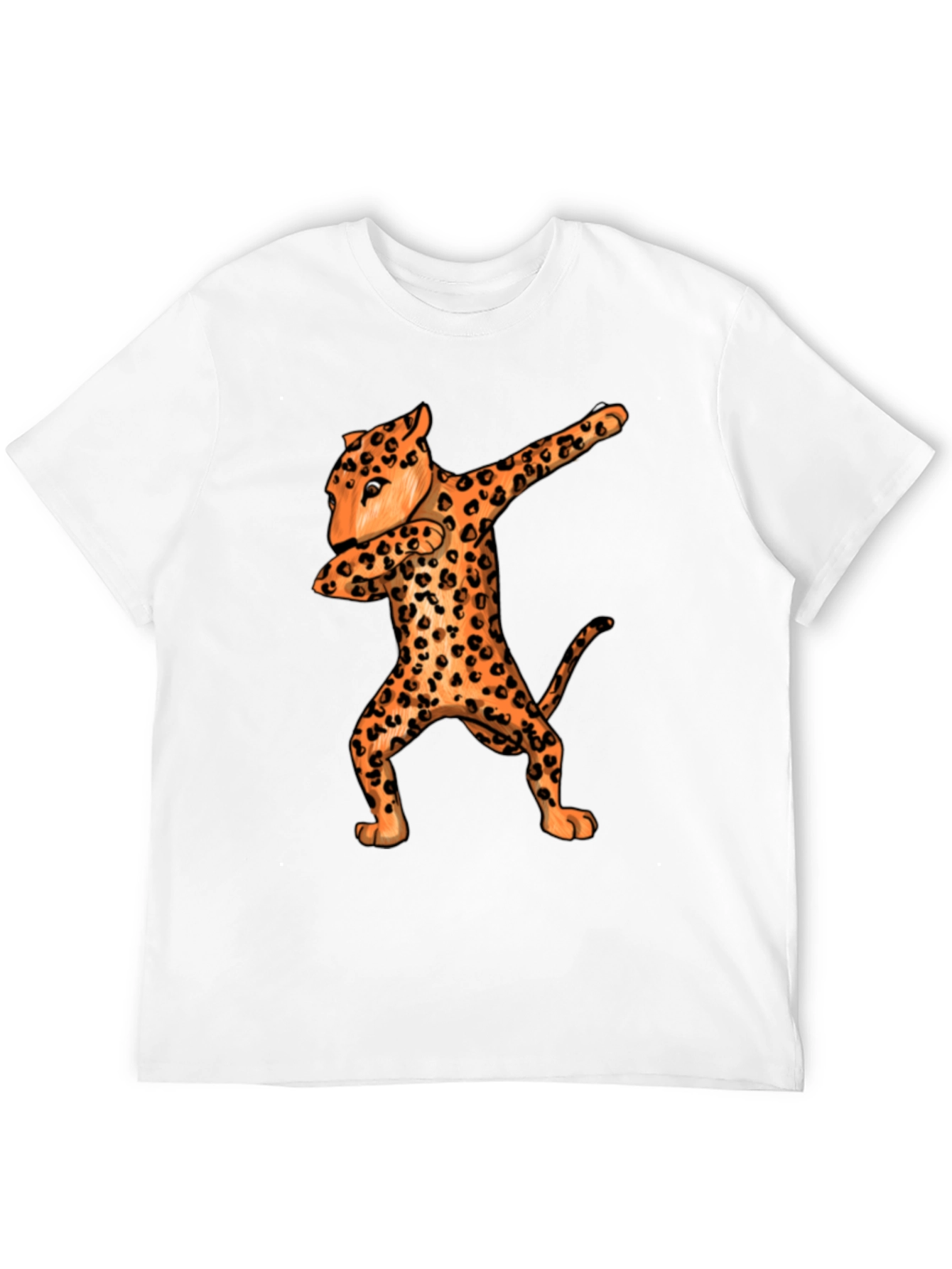 Dabbing Leopard Graphic Tee - Black Crew Neck