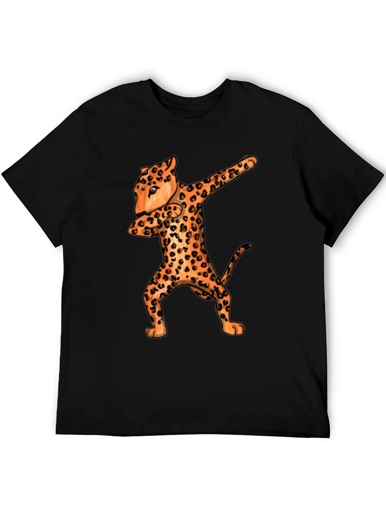 Dabbing Leopard Graphic Tee - Black Crew Neck