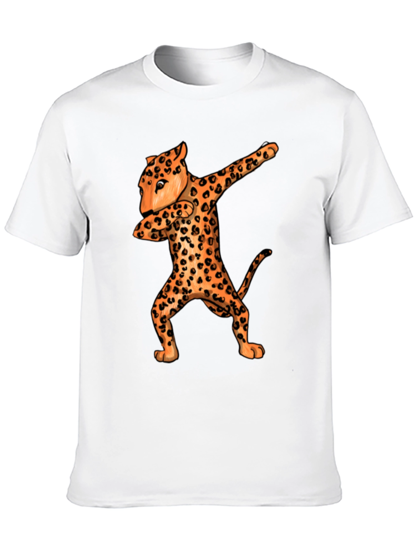 Dabbing Leopard Graphic Tee - Black Crew Neck