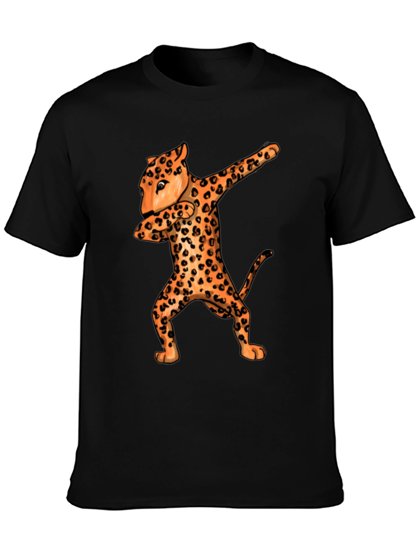 Dabbing Leopard Graphic Tee - Black Crew Neck