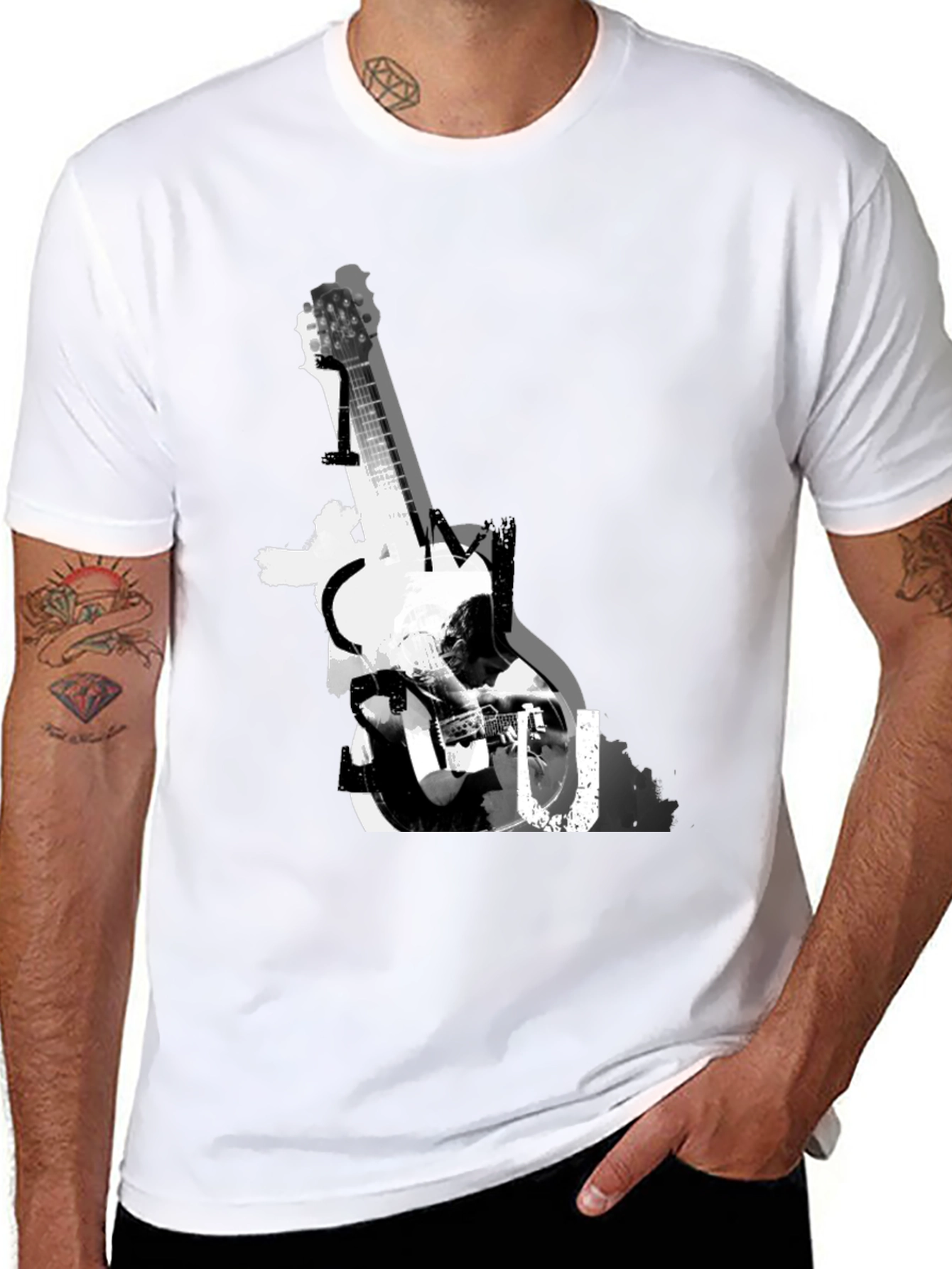 Guitar Graphic Black T-Shirt - Music Lover Tee